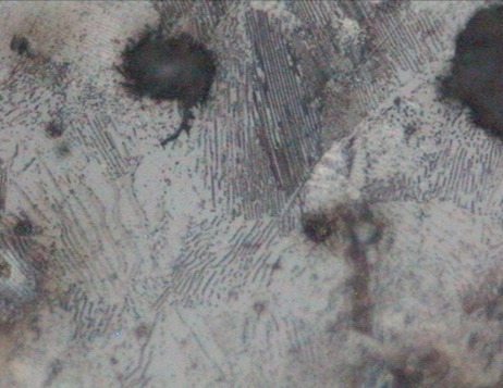 Imagem de microscopia óptica aumentada 1000x. em um ensaio de matalografia