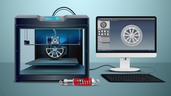 Desenho feito em software CAD sendo impresso em uma impressora 3D
